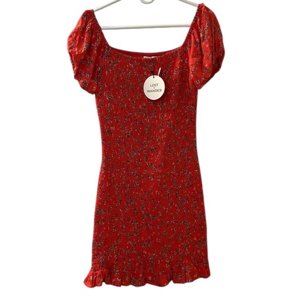 🆕 Lost + Wander Smocked Dress Puff Sleeves Ruffled Hem Size S - Picture 1 of 11